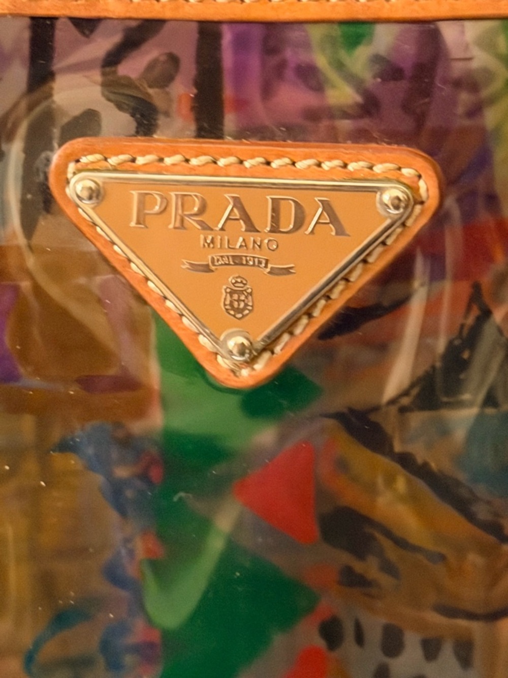 Prada Venezia Colorful Abstract Printed Tote Bag with Tan Leather Trim - Picture 15 of 17